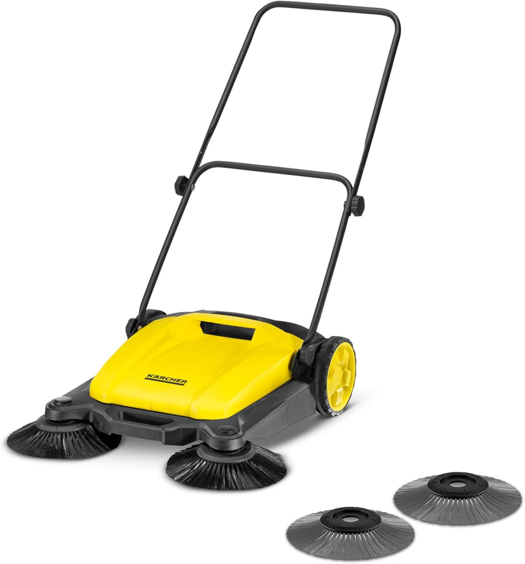 Kärcher Kehrmaschine S 3 Twin 2-in-1, Arbeitsbreite: 650 mm, bis zu 1.800 m²/h Fläche, Kehrgutbehälter: 16 l, Gewicht: 9,7 kg, 2 Seitenbesen für trockenen Schmutz, 2 Seitenbesen für feuchten Schmutz