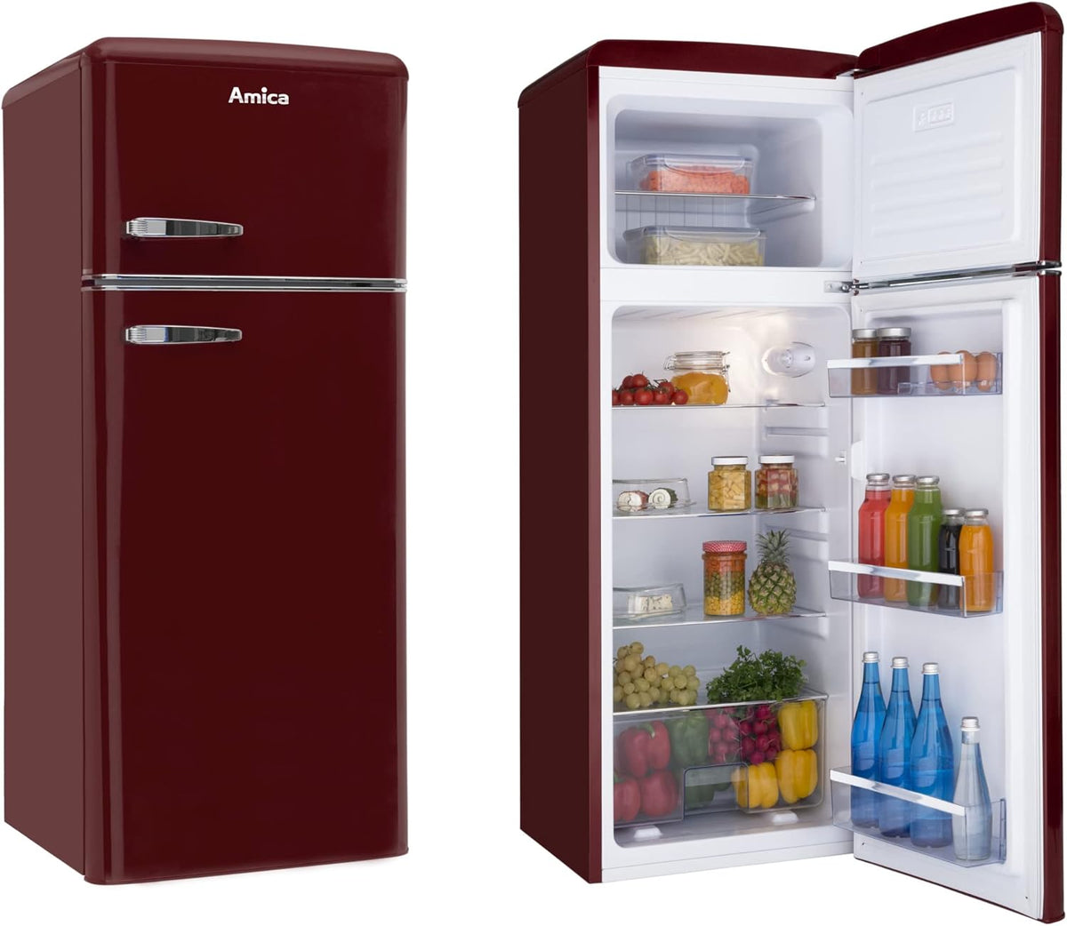 Amica KGC 15632 T Retro Kühl-/Gefrierkombination / Ice Blue (Türkis) / 144cm (H) x 55cm (B) x 62cm (T) / Retro-Design / Kühlschrank mit Gefrierfach