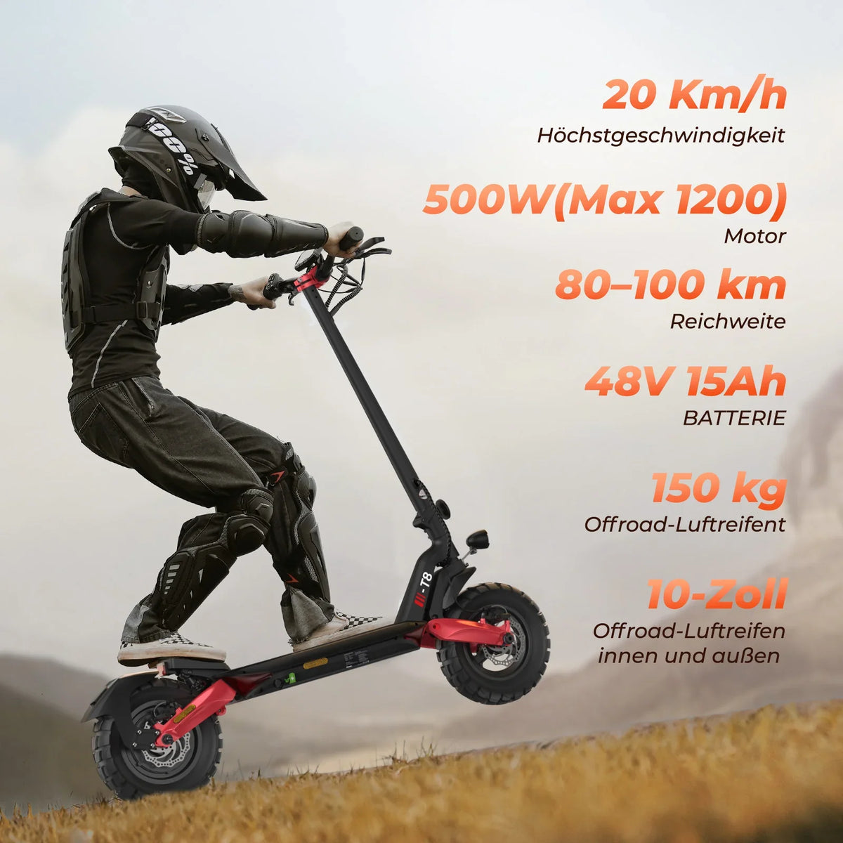 T8 Offroad-E-Scooter Mit Straßenzulassung 1200W Motor 100KM Reichweite (ABE,eKFV)