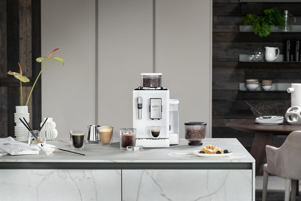 De'Longhi Rivelia EXAM440.55.W Kaffeevollautomat mit LatteCrema Milchsystem, Wechselbarer Bohnenbehälter, 16 Kaffee- & Milchgetränke auf Knopfdruck, Extra-Shot-Funktion, 3,5 Touch-Display, Weiß
