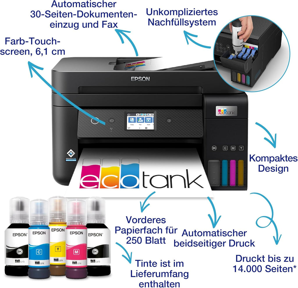 Epson EcoTank ET-4800 A4-Multifunktions-Wi-Fi-Tintentankdrucker, mit einem im Lieferumfang enthaltenen Vorrat an Tinten bis zu 3 Jahren