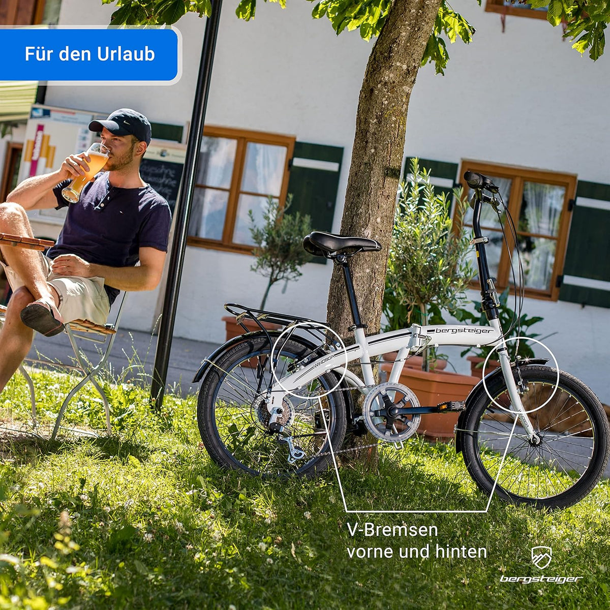 Bergsteiger Windsor 20 Zoll Faltrad, Klapprad, Shimano 6 Gang-Schaltung, LED Batterie-Licht, Quick-Fold-System, Klappfahrrad