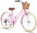 Glerc Missy 20 24 26 Zoll Mädchen City 6-Gang Hybrid Cruiser Fahrrad mit Weidenkorb für Jugend über 6-Jahre alt, mehrere Farben