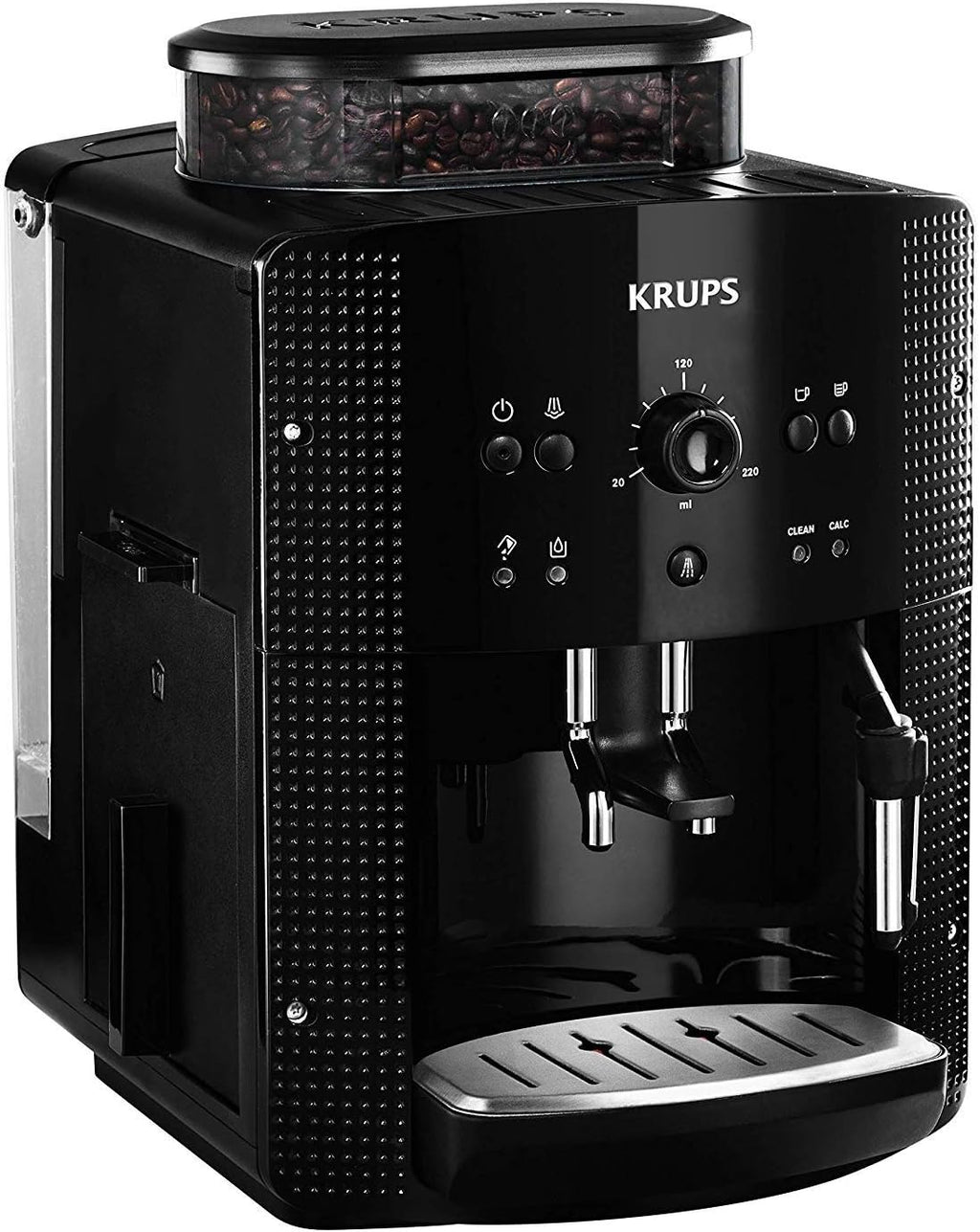 Krups Arabica Picto Kaffeevollautomat, Milchschaumdüse, 2-Tassen-Funktion, Drehregler, Einfache Reinigung, Kaffeemaschine, Schwarz, EA810870