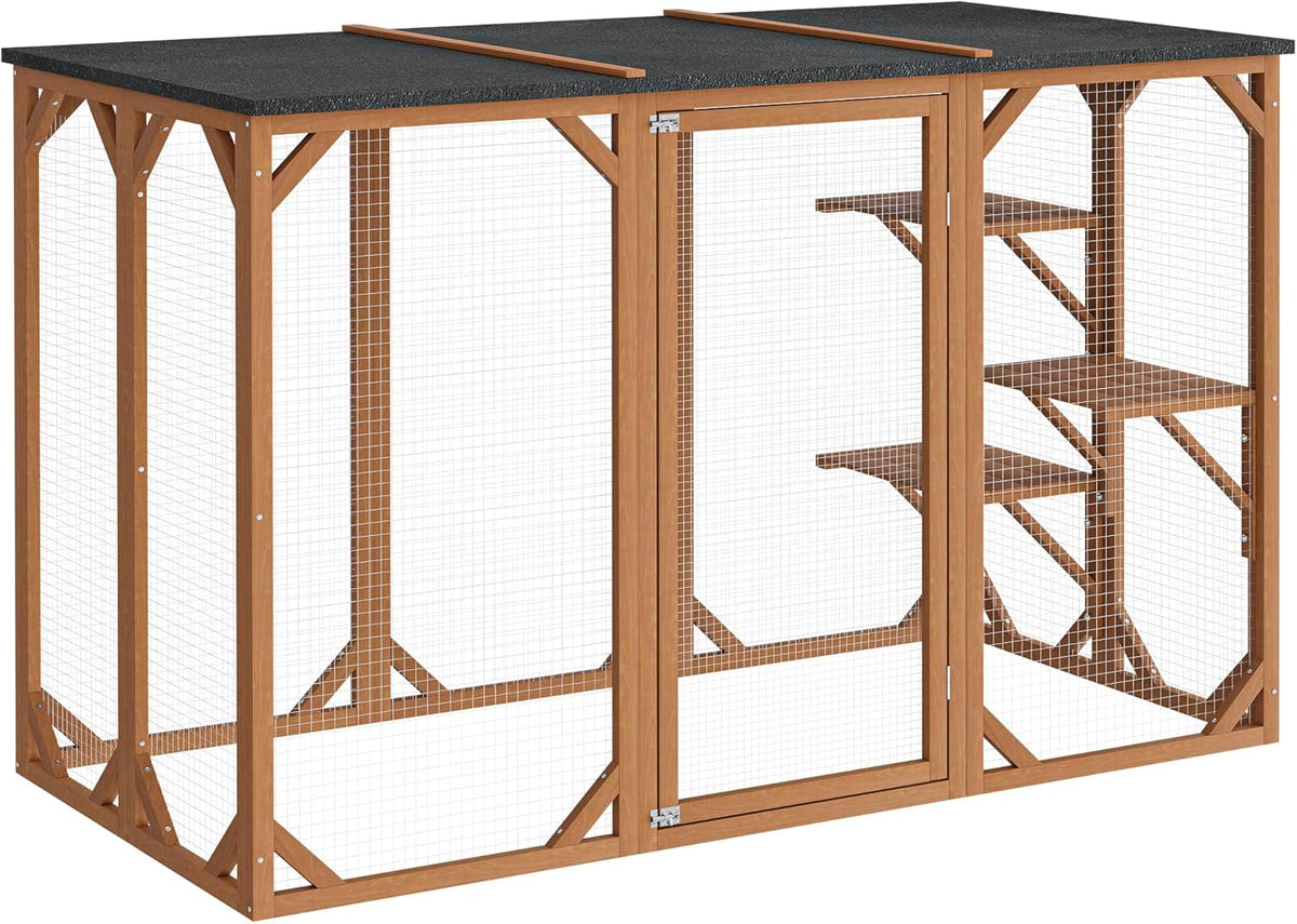 Wiltec Freilaufgehege Katzen 168 x 82 x 166,5 cm mit 6 Liegeflächen, wetterfestes Katzengehege Garten, Katzenhaus mit Drahtgitter und Bitumen Dach