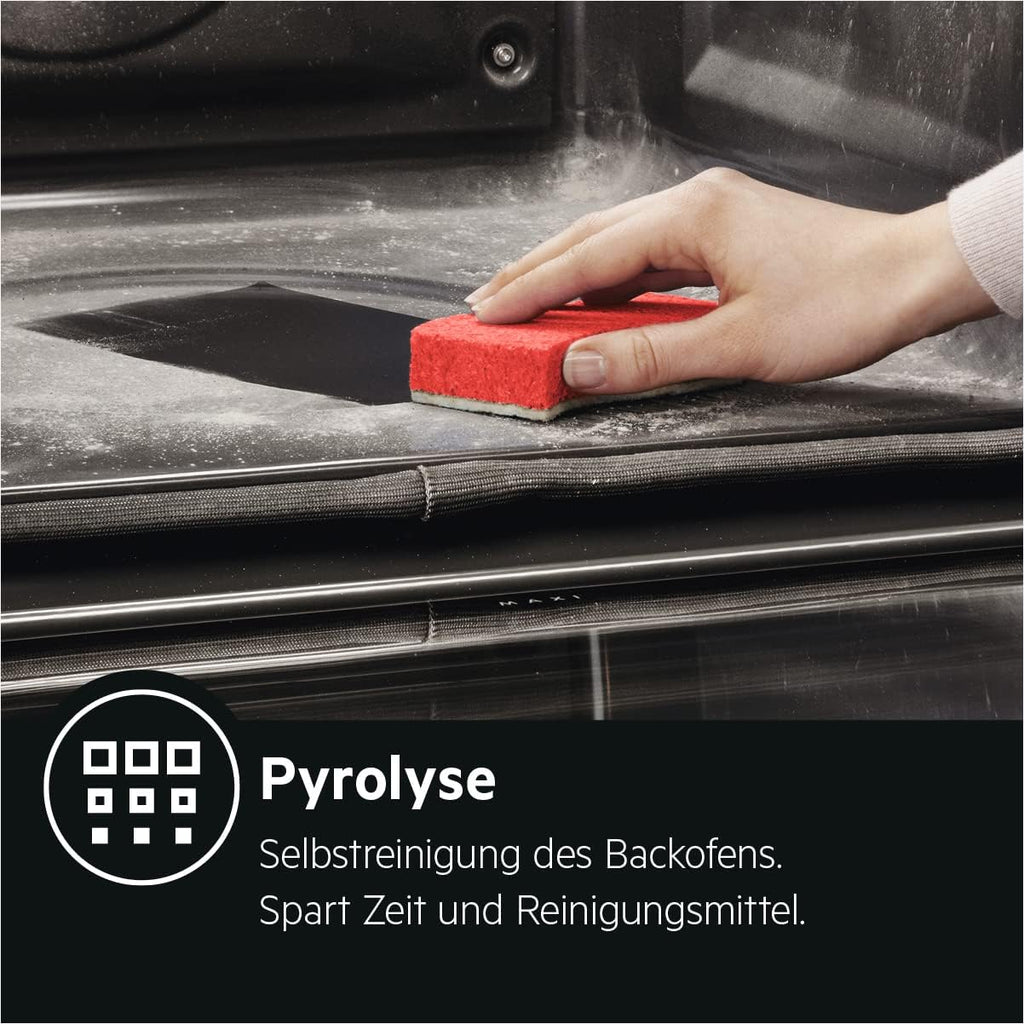 AEG Einbaubackofen – Serie 5 Ringheißluft: Gleichmäßige Garergebnisse auf 3 Ebenen – Pyrolyse Selbstreinigung – 25 Automatikprogramme – LED-Touchdisplay – Schnellaufheizung – Schwarz – BPE53516AB