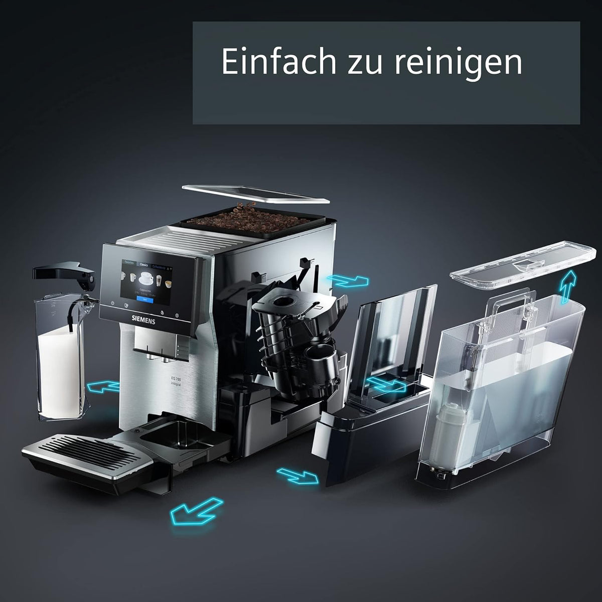 Siemens Kaffeevollautomat EQ900 TQ903D03, App-Steuerung, intuitives Full-Touch-Display, Barista-Modus, AromaBoost, Geräuschreduzierung, Premiummahlwerk, automatische Dampfreinigung, 1500 W, edelstahl