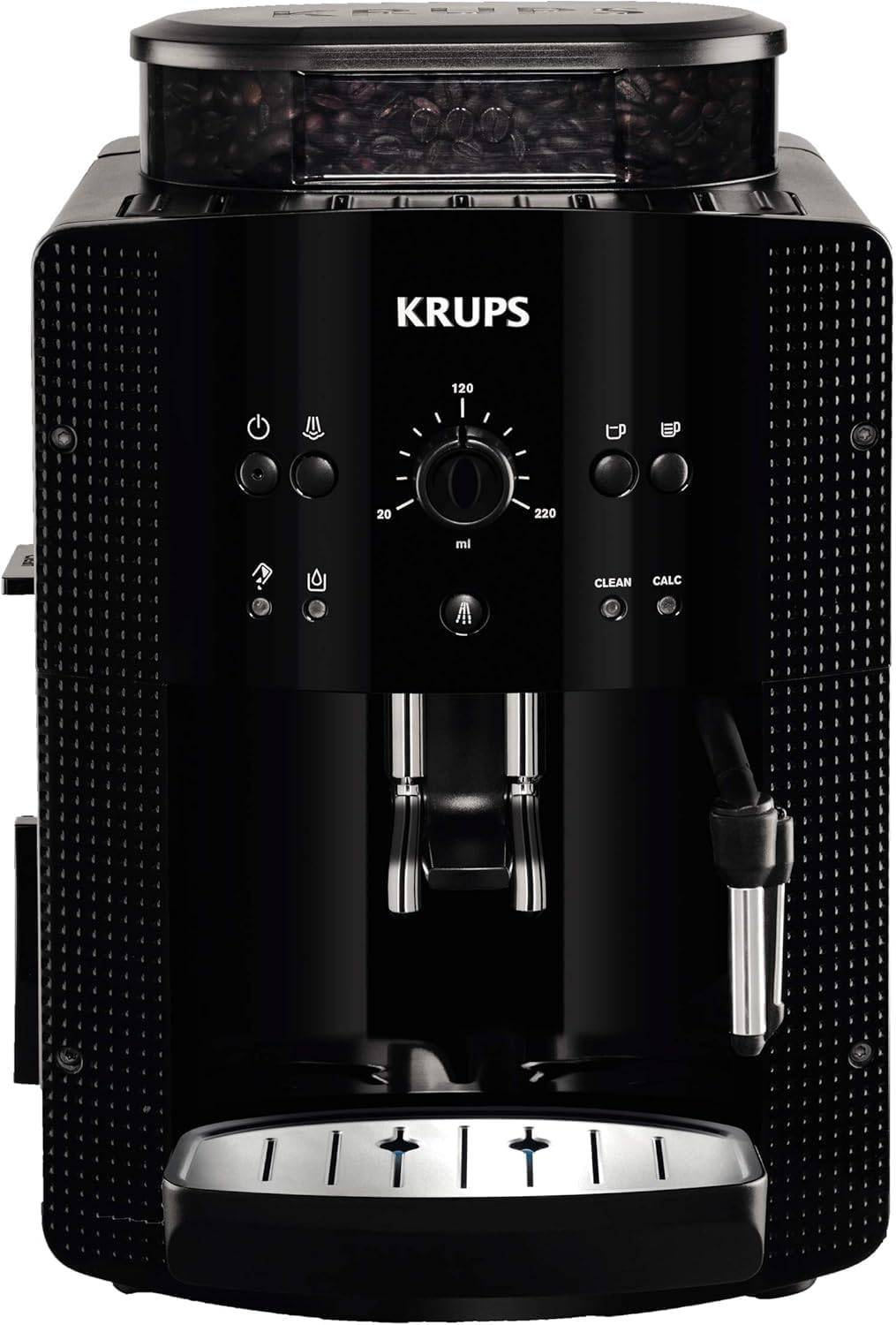 Krups Arabica Picto Kaffeevollautomat, Milchschaumdüse, 2-Tassen-Funktion, Drehregler, Einfache Reinigung, Kaffeemaschine, Schwarz, EA810870