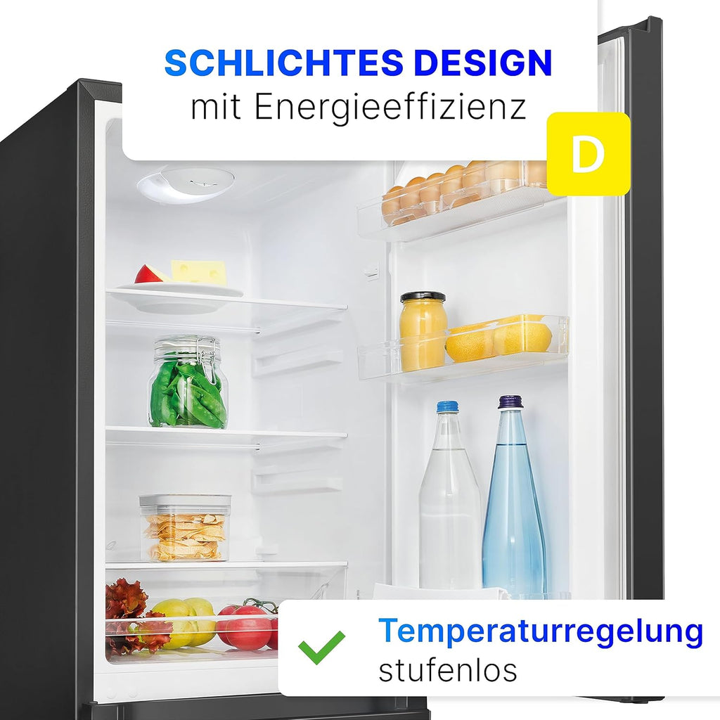 Bomann® Kühlschrank mit Gefrierfach 143cm hoch | Kühl Gefrierkombination 175L mit 3 Ablagen & 3 Schubladen | Türanschlag wechselbar | leise Kühlgefrierkombi 39db | Kühlschrank KG 322.1 inox-look