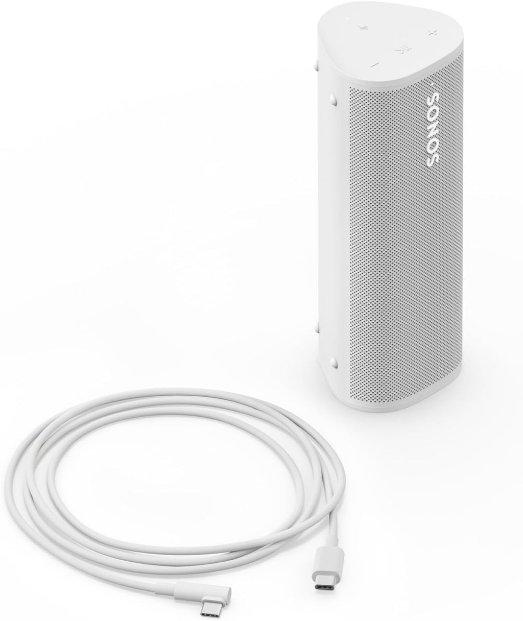 Sonos Roam 2 | Leichter, mobiler und wasserdichter Speaker mit Bluetooth, WLAN, mindestens 10 Stunden Akkulaufzeit und Voice Control für drinnen und draußen - Weiß