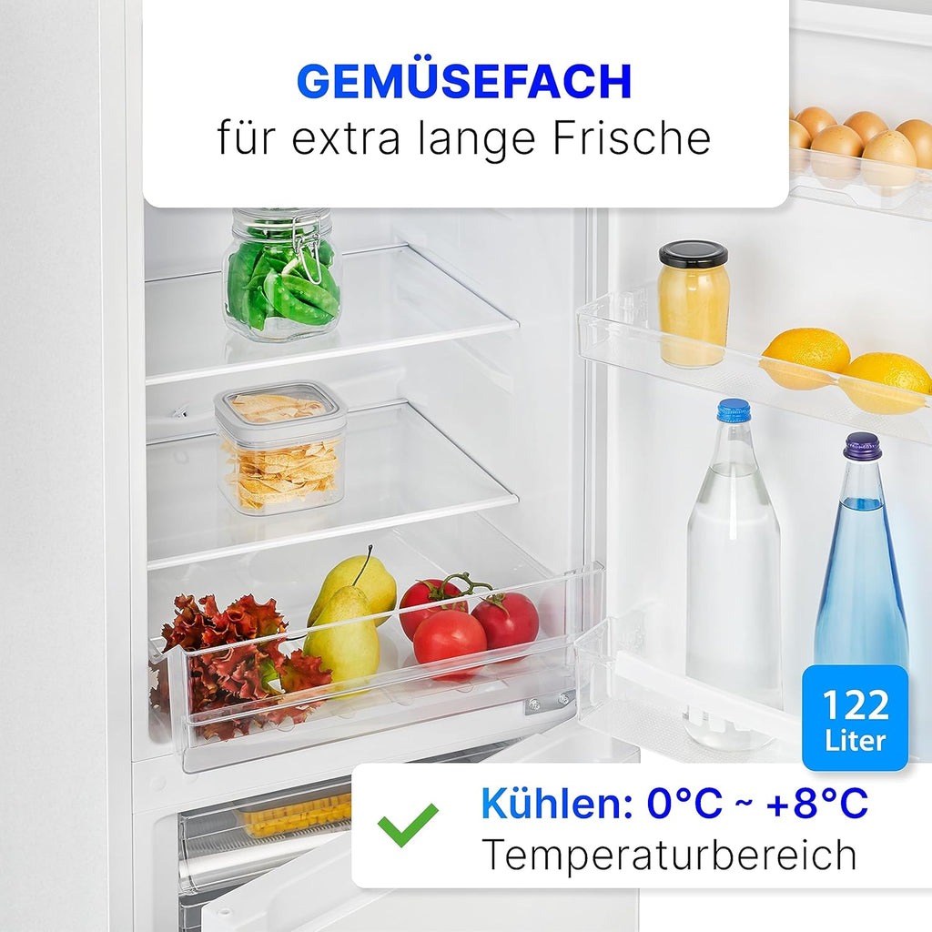 Bomann® Kühlschrank mit Gefrierfach 143cm hoch | Kühl Gefrierkombination 175L mit 3 Ablagen & 3 Schubladen | Türanschlag wechselbar | leise Kühlgefrierkombi 39db | Kühlschrank KG 322.1 inox-look