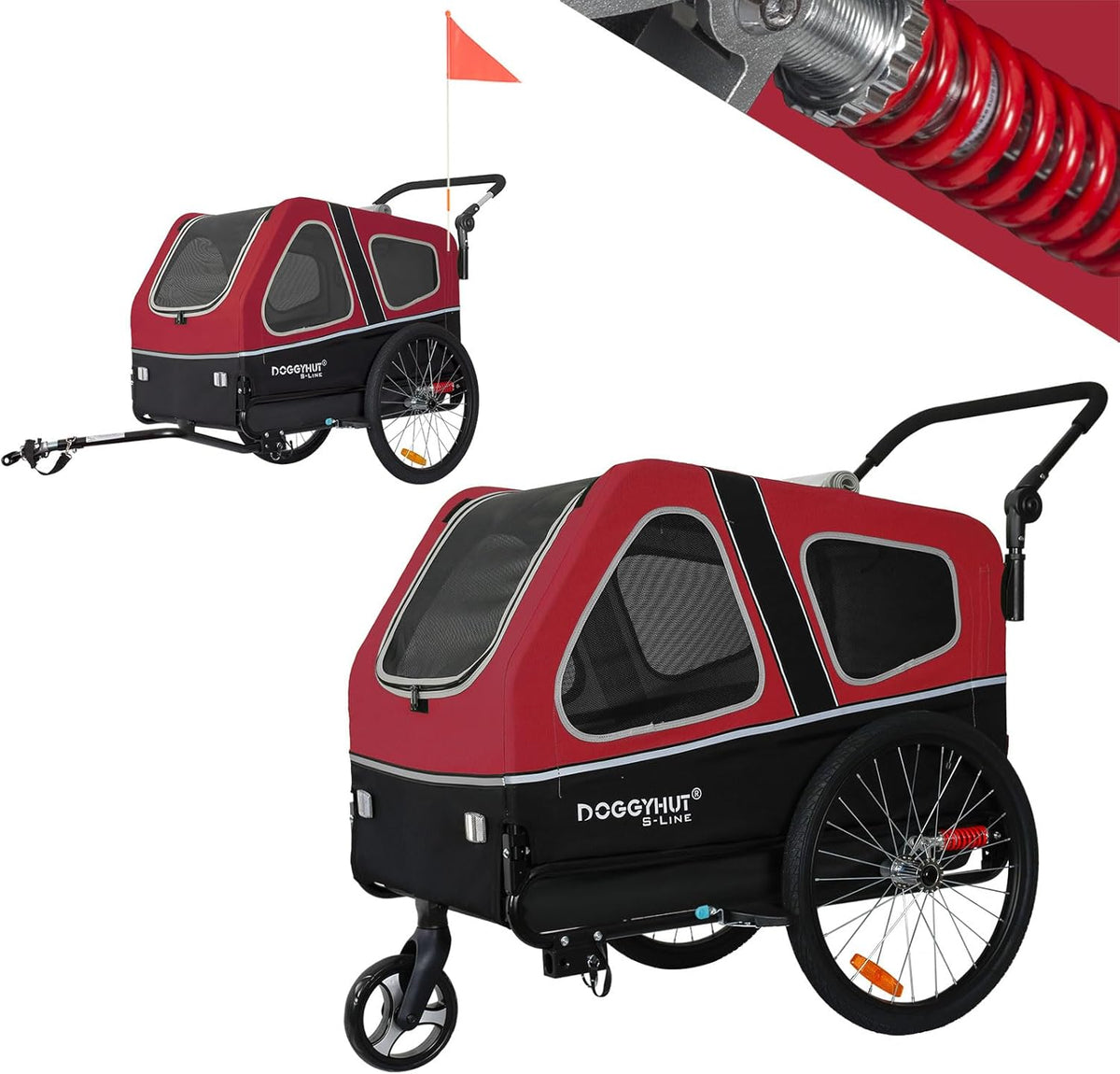 Doggyhut S-Line XL Hundeanhänger & Hundebuggy mit Federung 2 in 1 Hunde Fahrradanhänger Jogger gefedert bis 45 kg
