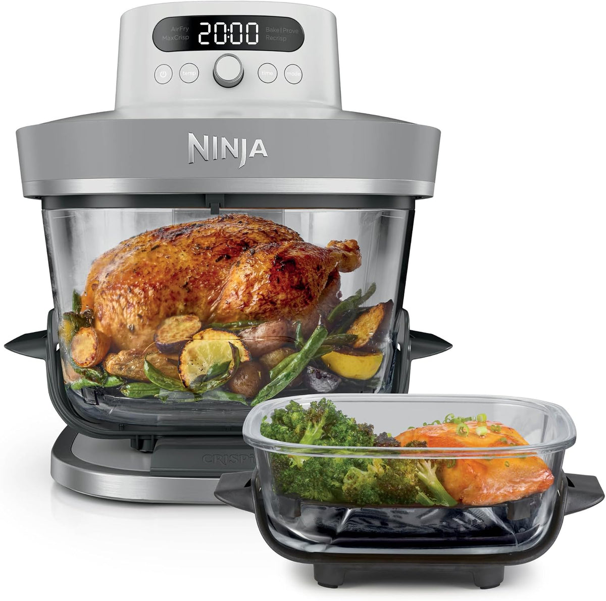 Ninja CRISPi PRO XL Glas-Heißluftfritteuse (Air-Fryer), 5 voreingestellte Zubereitungsfunktionen, CleanCrisp-Glasbehälter (5,7 l und 2,3 l) und Aufbewahrungsdeckel, Moosgrün AS090EUGN