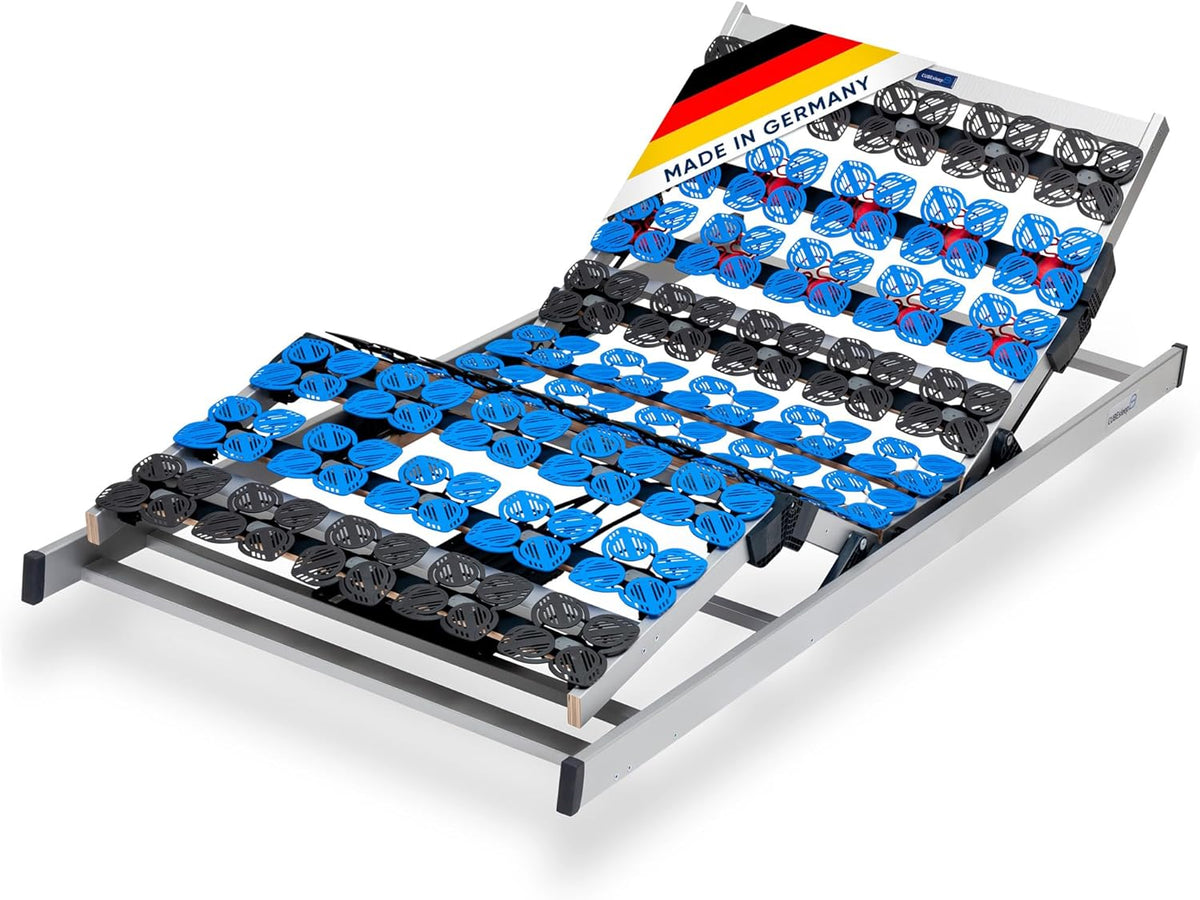 CubeSleep 7-Zonen Tellerfeder-Lattenrost Cloud 90x200 cm | Kopf- und Fußteil elektrisch verstellbar | Made In Germany | GS Zertifiziert – geprüfte Sicherheit | fertig montiert