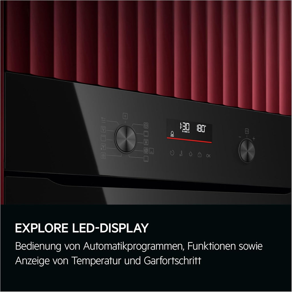 AEG Einbaubackofen – Serie 5 Ringheißluft: Gleichmäßige Garergebnisse auf 3 Ebenen – Pyrolyse Selbstreinigung – 25 Automatikprogramme – LED-Touchdisplay – Schnellaufheizung – Schwarz – BPE53516AB