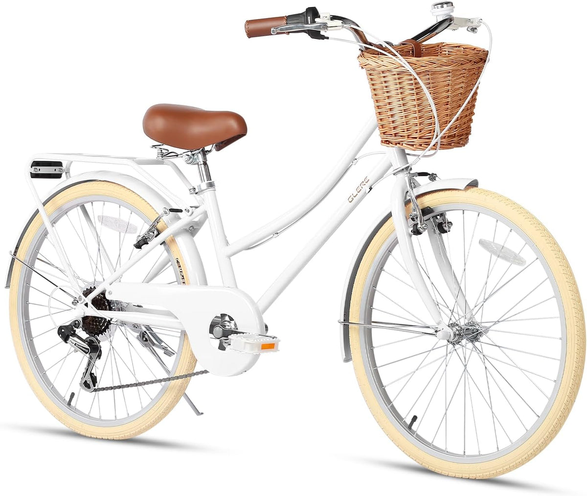 Glerc Missy 20 24 26 Zoll Mädchen City 6-Gang Hybrid Cruiser Fahrrad mit Weidenkorb für Jugend über 6-Jahre alt, mehrere Farben