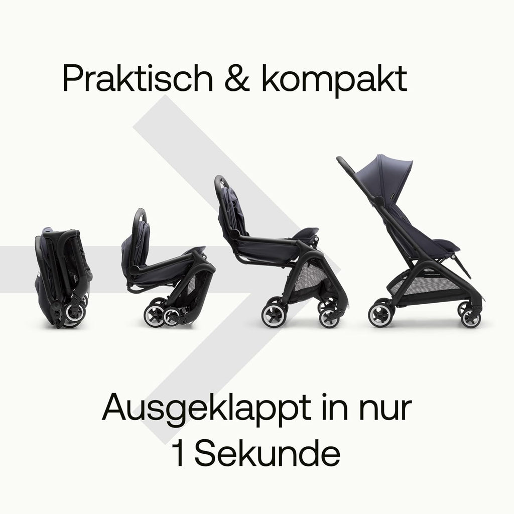 Bugaboo Butterfly ultrakompakter Reise-Kinderwagen, klein & leicht, einhändig faltbar und einfach zu lenken, ergonomischer City-Buggy für Babys ab 6 Monaten, mit viel Stauraum, Stormy Blue