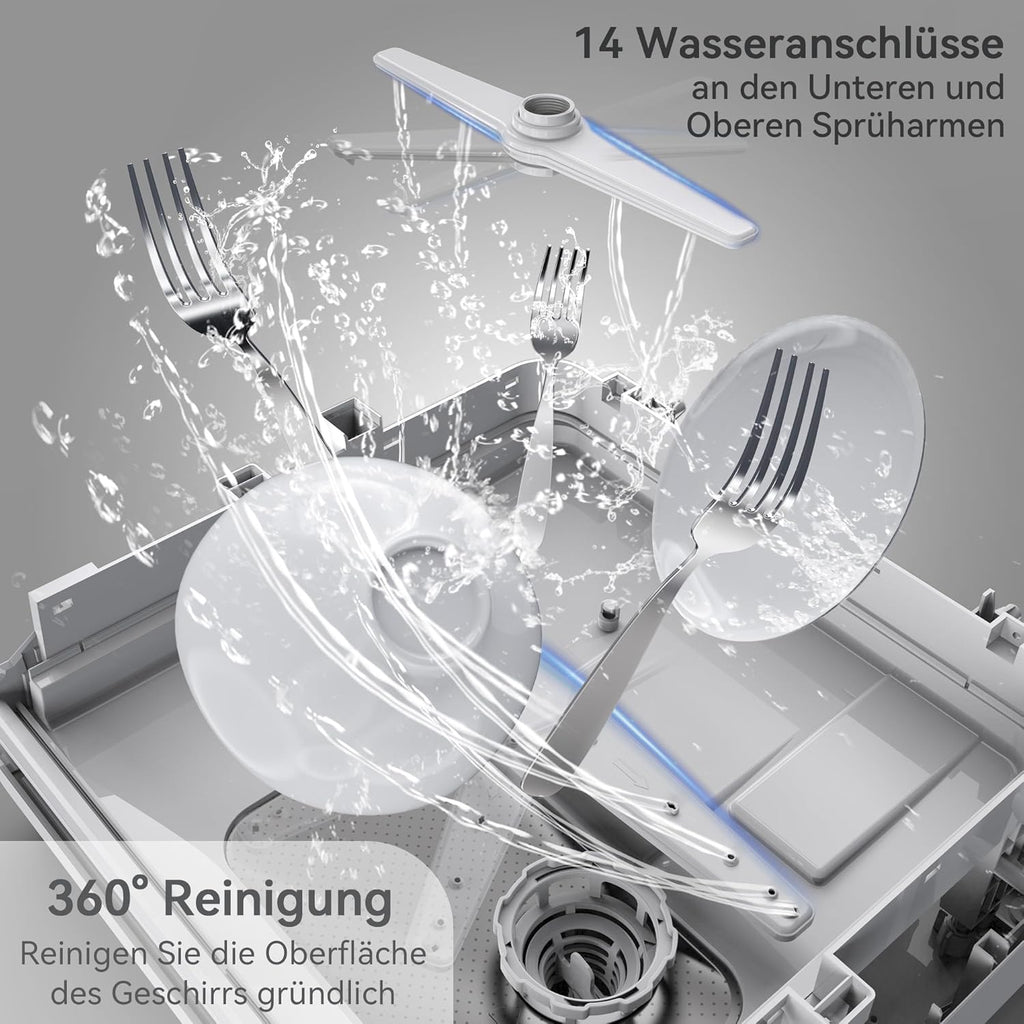 Hermitlux Mini Geschirrspüler, Spülmaschine für 4 Bestecksätze, 5 Liter Wassertank, 6 Programme Mini Tischgeschirrspüler, Perfekt für Wohnungen, Schlafsäle, Camping, Weiß