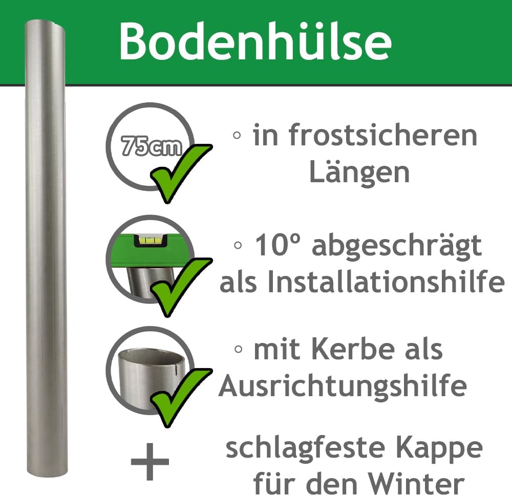 Sonnensegel Holzpfosten Set: aus Robinie höhenverstellbar 3m, inkl. Zubehör - 4-Fach Flaschenzug-Set & 0,75m Bodenhülse | Befestigung für sehr große Segel (100mm) (3er Set)