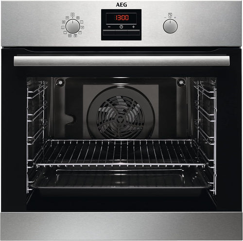 AEG Einbaubackofen – Serie 5 Ringheißluft: Gleichmäßige Garergebnisse auf 3 Ebenen – Pyrolyse Selbstreinigung – 25 Automatikprogramme – LED-Touchdisplay – Schnellaufheizung – Schwarz – BPE53516AB