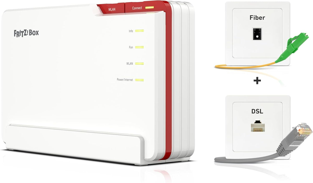 FRITZ!Box 5690 Pro (Wi-Fi 7 Premium DSL- und Glasfaser-Router mit Triband (2,4 GHz, 5 GHz, 6 GHz) bis zu 18,5 GBit/s, für Glasfaser & DSL-Anschlüsse, WLAN Mesh, DECT-Basis, deutschsprachige Version)