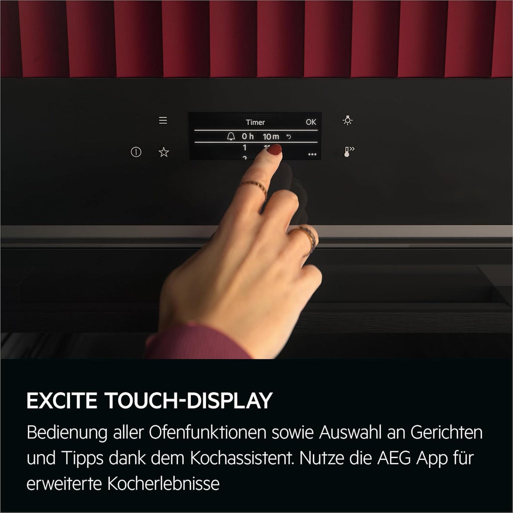 AEG Einbaubackofen – Serie 5 Ringheißluft: Gleichmäßige Garergebnisse auf 3 Ebenen – Pyrolyse Selbstreinigung – 25 Automatikprogramme – LED-Touchdisplay – Schnellaufheizung – Schwarz – BPE53516AB