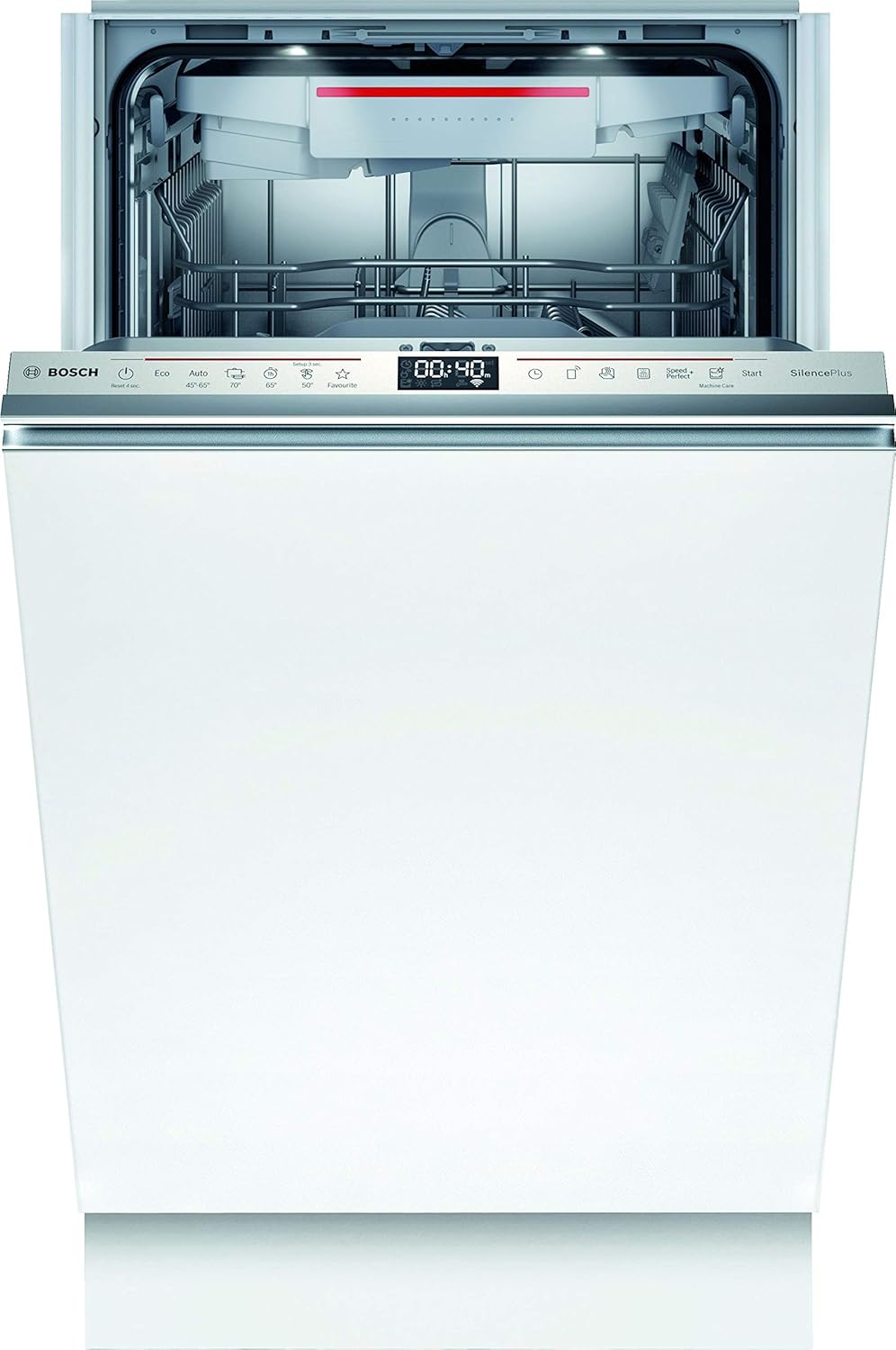 Bosch SPV2IKX10E Serie 2 Smarter Geschirrspüler vollintegriert, 45 cm breit, Besteckkorb, Extra Trocknen auf Knopfdruck, InfoLight roter Lichtpunkt am Boden, AquaStop Schutz gegen Wasserschäden, Weiß