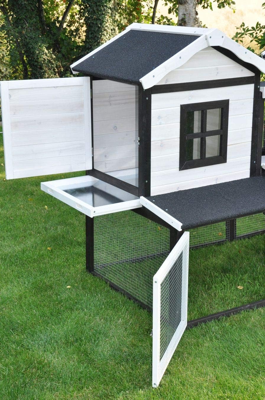nanook Premium Hasenstall Kleintierstall Kaninchenstall XXL groß artgerecht mit Freilauf Gehege ideal für draußen 197 x 85 x 112 cm - braun weiß - 2 Ebenen