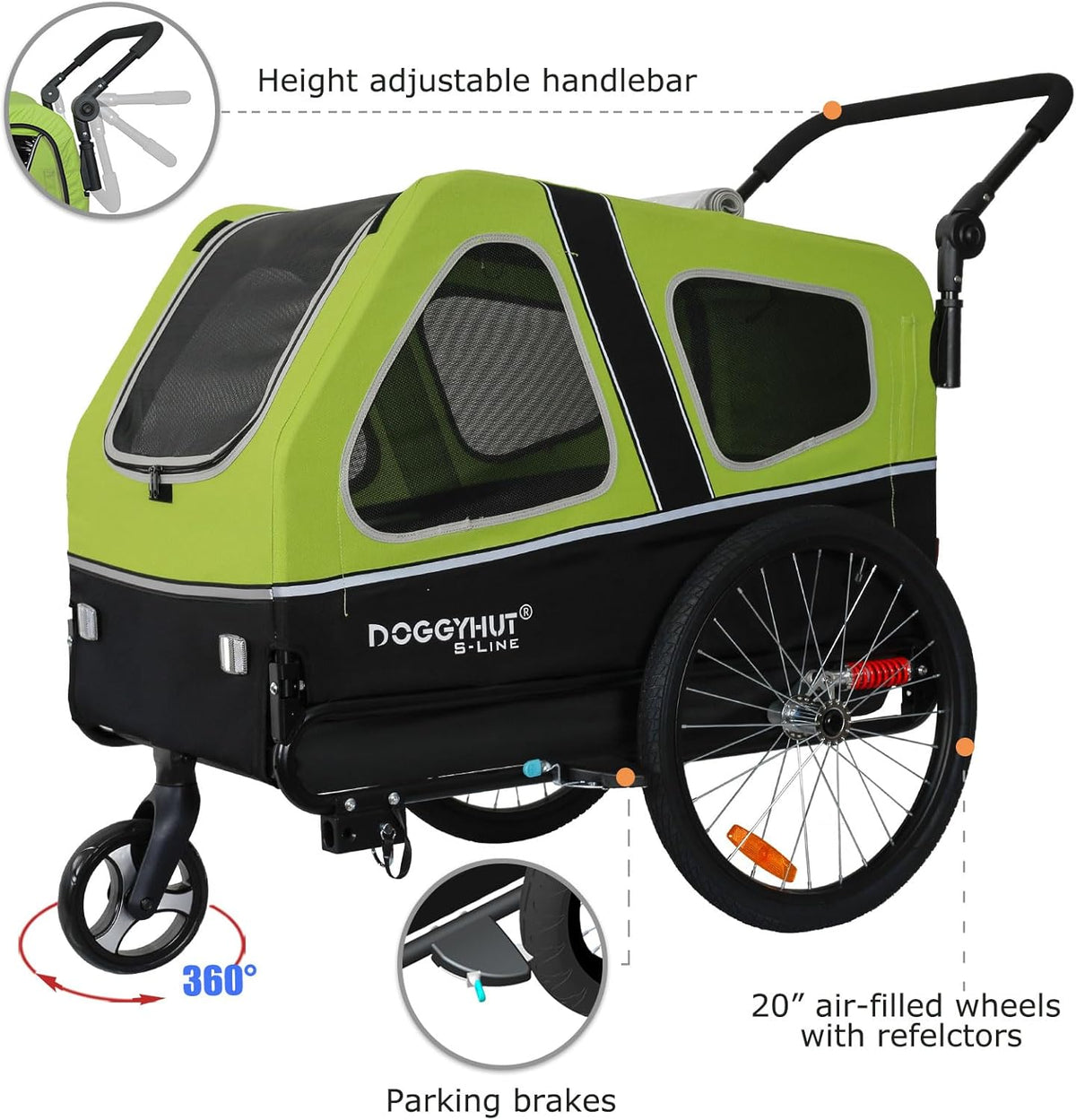 Doggyhut S-Line XL Hundeanhänger & Hundebuggy mit Federung 2 in 1 Hunde Fahrradanhänger Jogger gefedert bis 45 kg