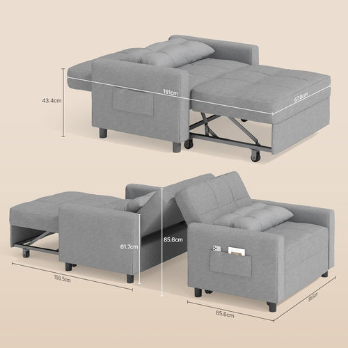 Bealife Relaxsessel, Schlafsessel mit Verstellbarer Rückenlehne, Fernsehsessel, Klappbares Schlafsofa, Relaxsessel fürs Wohnzimmer,Schlafzimmer (Hellgrau)