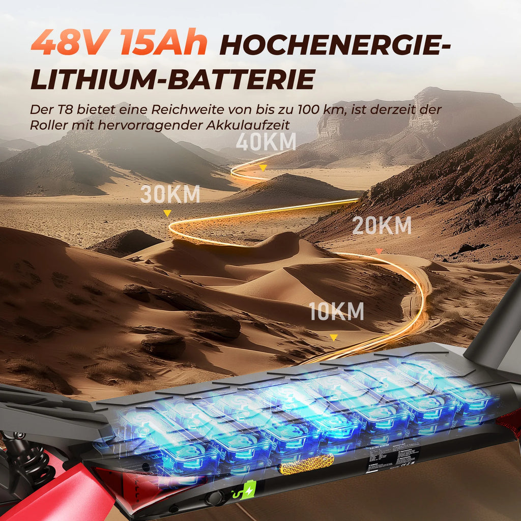 T8 Offroad-E-Scooter Mit Straßenzulassung 1200W Motor 100KM Reichweite (ABE,eKFV)