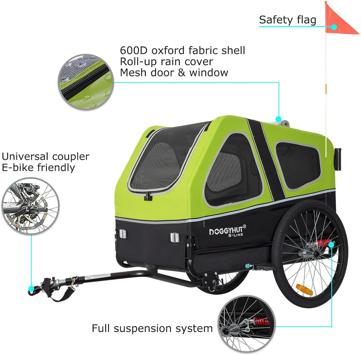 Doggyhut S-Line XL Hundeanhänger & Hundebuggy mit Federung 2 in 1 Hunde Fahrradanhänger Jogger gefedert bis 45 kg