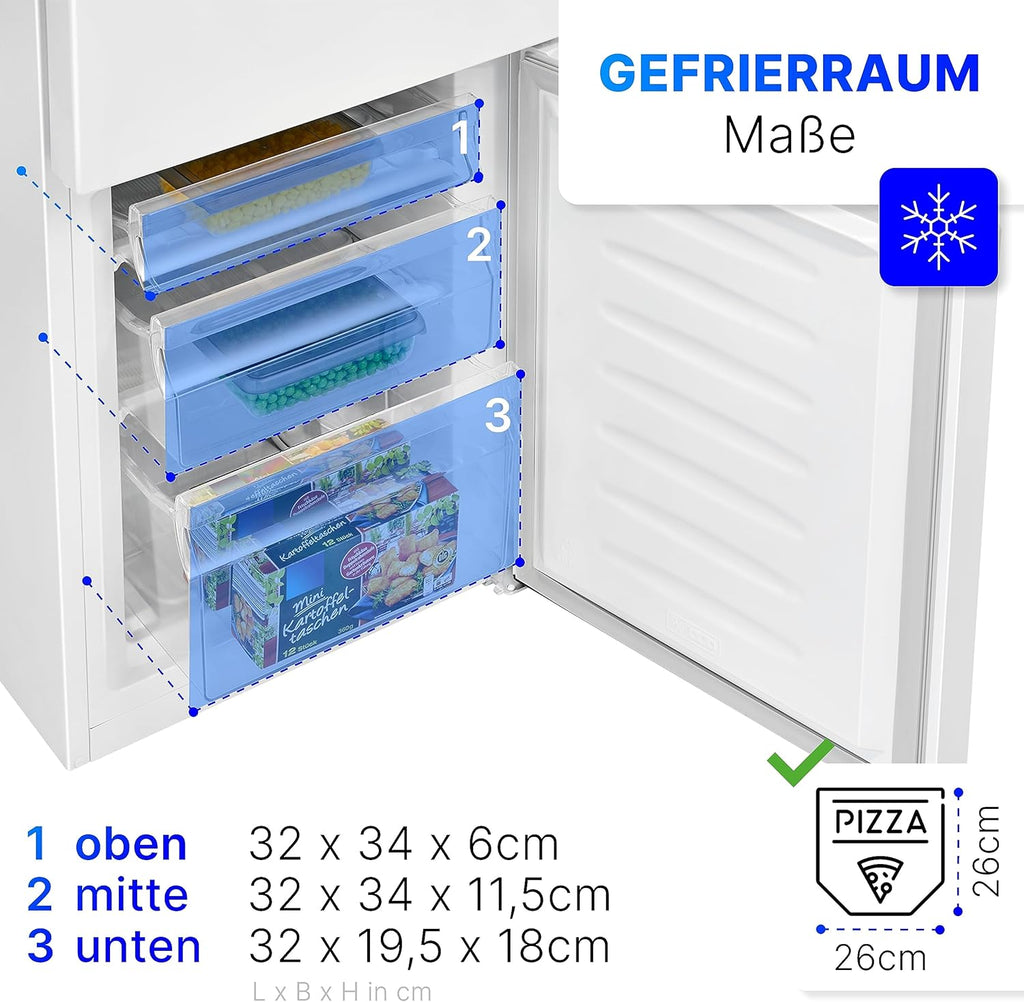 Bomann® Kühlschrank mit Gefrierfach 143cm hoch | Kühl Gefrierkombination 175L mit 3 Ablagen & 3 Schubladen | Türanschlag wechselbar | leise Kühlgefrierkombi 39db | Kühlschrank KG 322.1 inox-look
