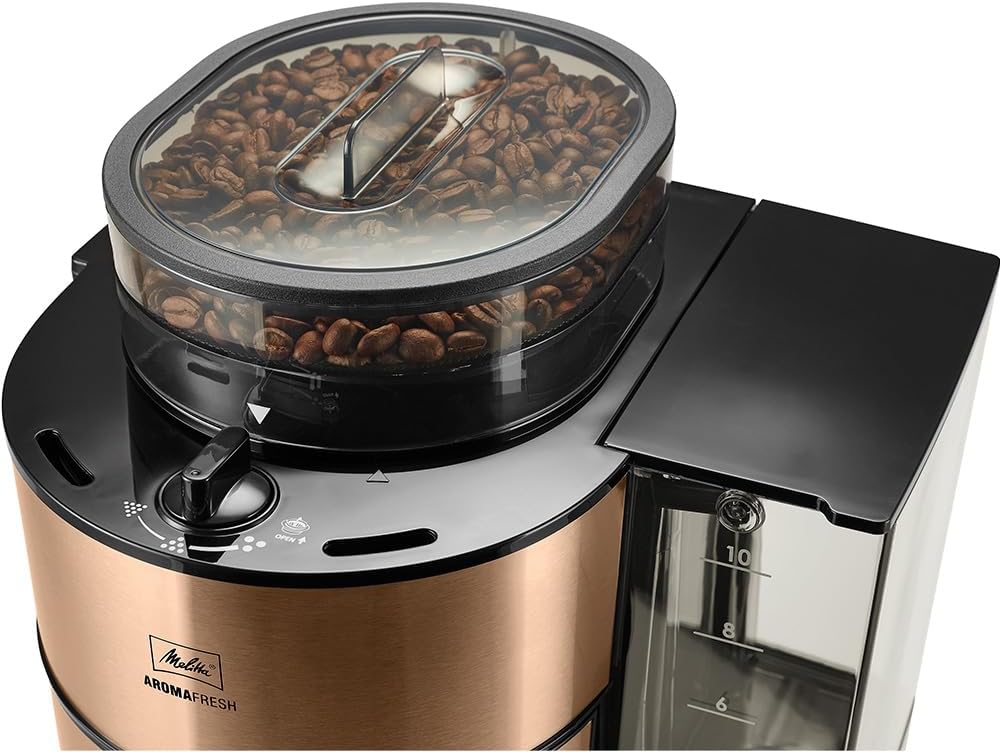 Melitta AromaFresh - Filterkaffeemaschine - mit Glaskanne - integriertes Mahlwerk - Timer Funktion - 10 Tassen - Pure Black