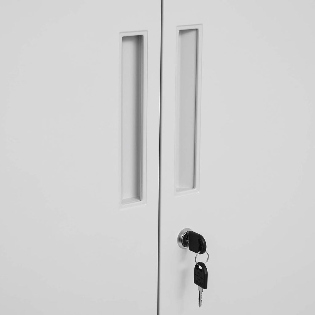 SONGMICS Aktenschrank, Mehrzweckschrank, Stahl-Aufbewahrungsschrank, 5 Ebenen, Doppeltüren, Schloss, Werkzeugschrank, verstellbare Ablagen, Garage, Büro, Wohnzimmer, grau OMC015G01
