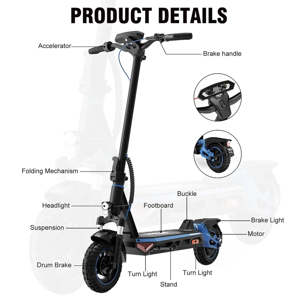 RCBTECH R10S Electric Scooter – 16.8Ah, 500W, APP-Integration