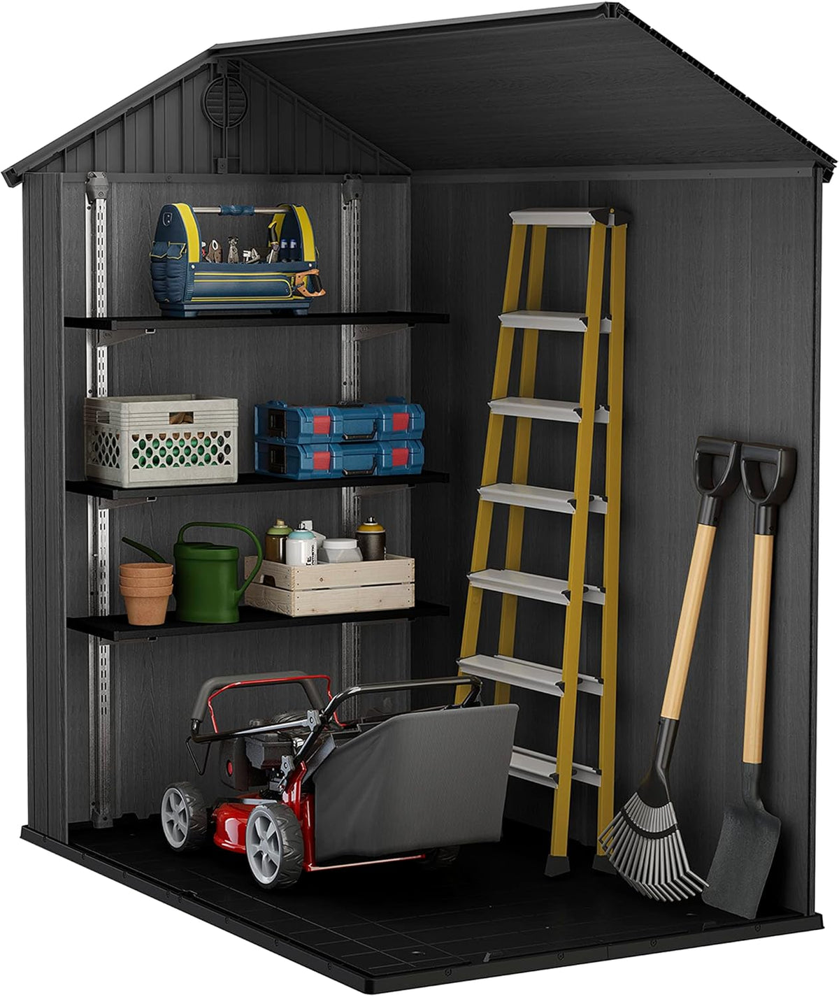 Keter Gerätehaus Darwin 4x6, Grau, Außenmaße 184,5x125,8x205cm, wartungsfrei, wetterfest, wasserdicht, mit Unterboden