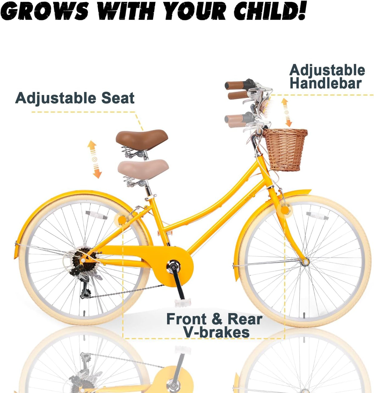Glerc Missy 20 24 26 Zoll Mädchen City 6-Gang Hybrid Cruiser Fahrrad mit Weidenkorb für Jugend über 6-Jahre alt, mehrere Farben