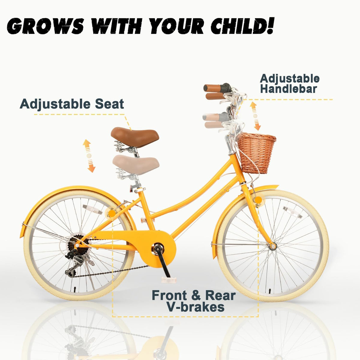 Glerc Missy 20 24 26 Zoll Mädchen City 6-Gang Hybrid Cruiser Fahrrad mit Weidenkorb für Jugend über 6-Jahre alt, mehrere Farben
