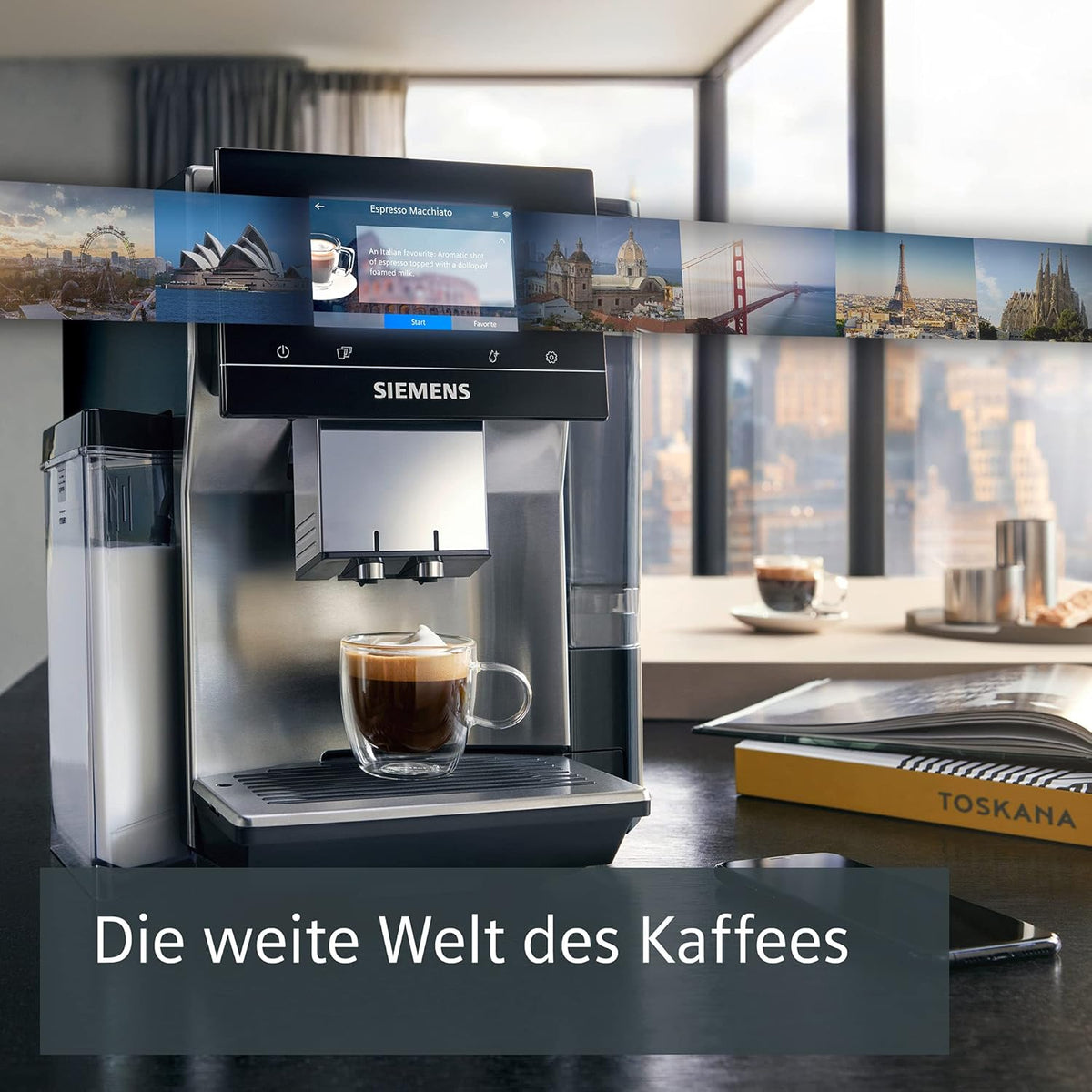 Siemens Kaffeevollautomat EQ900 TQ903D03, App-Steuerung, intuitives Full-Touch-Display, Barista-Modus, AromaBoost, Geräuschreduzierung, Premiummahlwerk, automatische Dampfreinigung, 1500 W, edelstahl