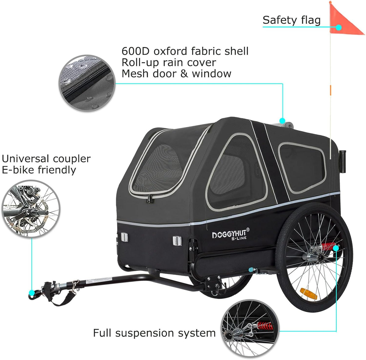 Doggyhut S-Line XL Hundeanhänger & Hundebuggy mit Federung 2 in 1 Hunde Fahrradanhänger Jogger gefedert bis 45 kg