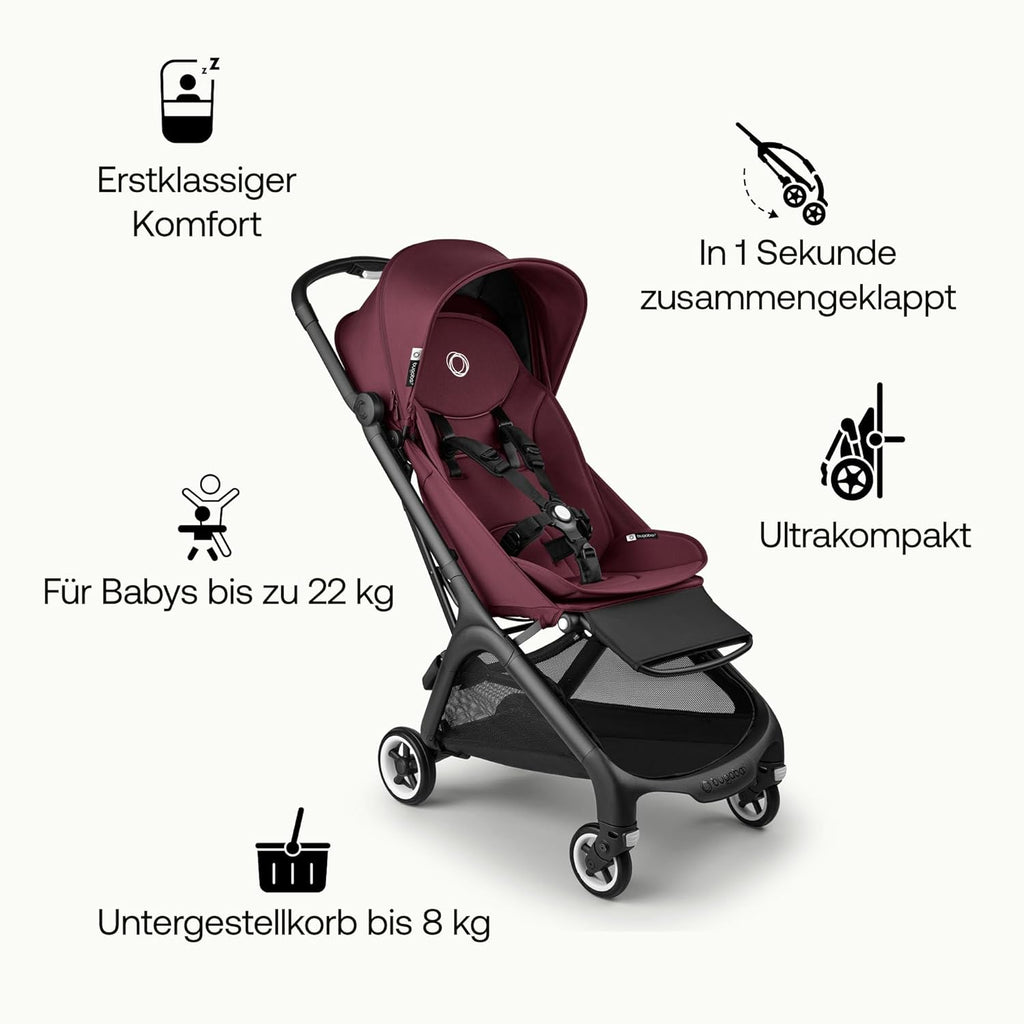 Bugaboo Butterfly ultrakompakter Reise-Kinderwagen, klein & leicht, einhändig faltbar und einfach zu lenken, ergonomischer City-Buggy für Babys ab 6 Monaten, mit viel Stauraum, Stormy Blue