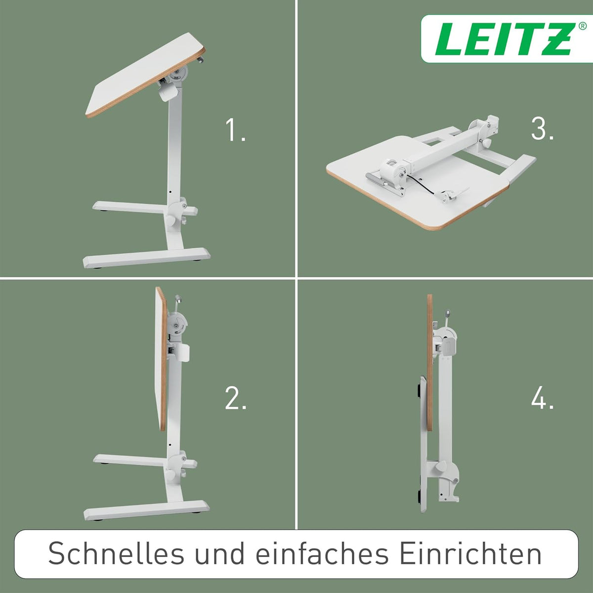 Leitz Ergo Klappbarer und höhenverstellbarer Schreibtisch, Kompaktes Stehpult mit Tragegriff, Ergonomischer Arbeitsplatz für das Home Office, Belastbar bis 20 kg, 65 x 48 cm, Weiß, 65880001