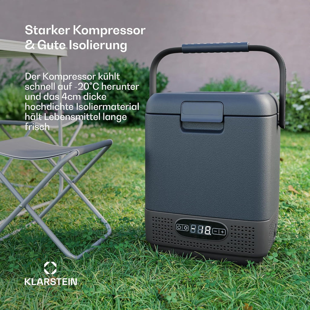 Klarstein SwiftFrost 12L Kompressor Kühlbox mit Gefrierfach – tragbare elektrische Kühlbox, LED-Anzeige, Dual Power (12 V/230 V), –20 °C bis 20 °C, ECO- und MAX-Modus, ideal für Camping und Auto