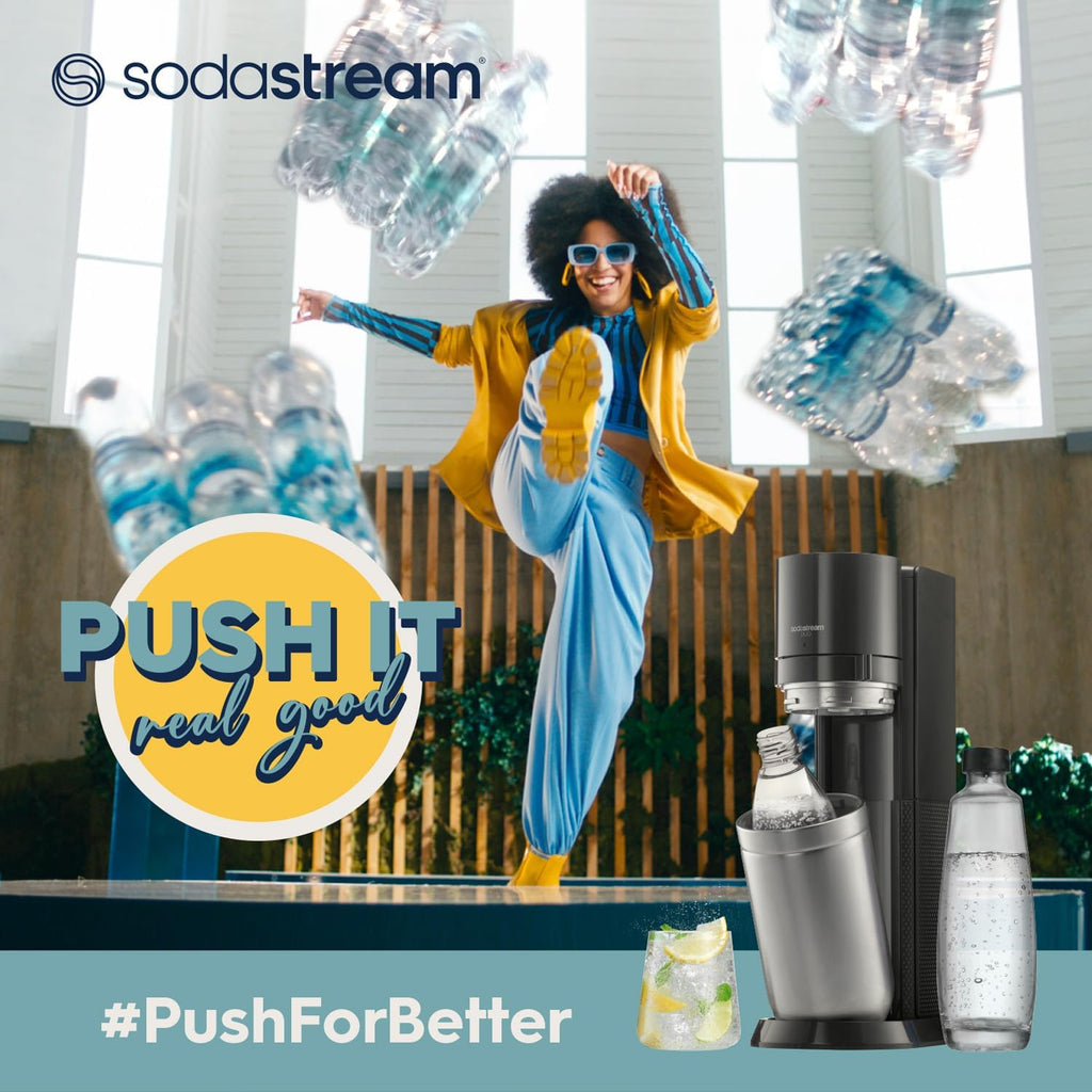 SodaStream elektrischer Wassersprudler E-DUO mit Quick-Connect CO2-Zylinder| inkl. 1x 1L Glasflasche und 2x 1L FUSE Kunststoffflasche (spülmaschinengeeignet) | Farbe: Titan