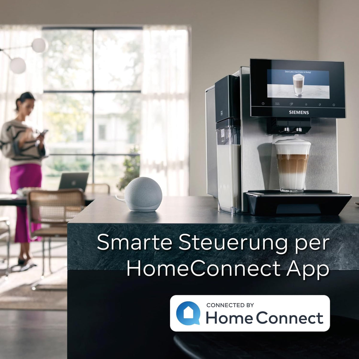 Siemens Kaffeevollautomat EQ900 TQ903D03, App-Steuerung, intuitives Full-Touch-Display, Barista-Modus, AromaBoost, Geräuschreduzierung, Premiummahlwerk, automatische Dampfreinigung, 1500 W, edelstahl