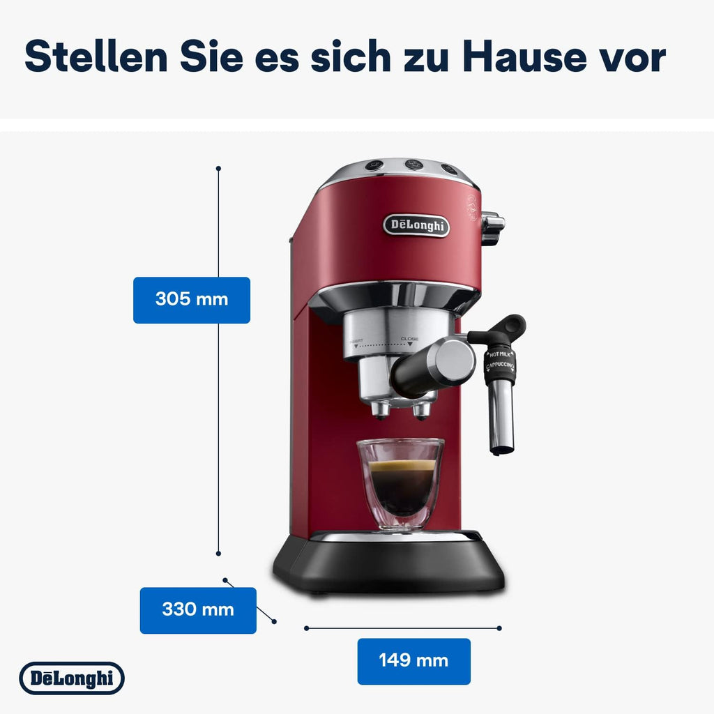 De'Longhi Dedica Style EC 685.M – Espresso Siebtrgermaschine, Espressomaschine mit professionellem Milchaufschumer, nur 15 cm breit, für Kaffeepulver oder ESE Pads, 1 l Wassertank, silber
