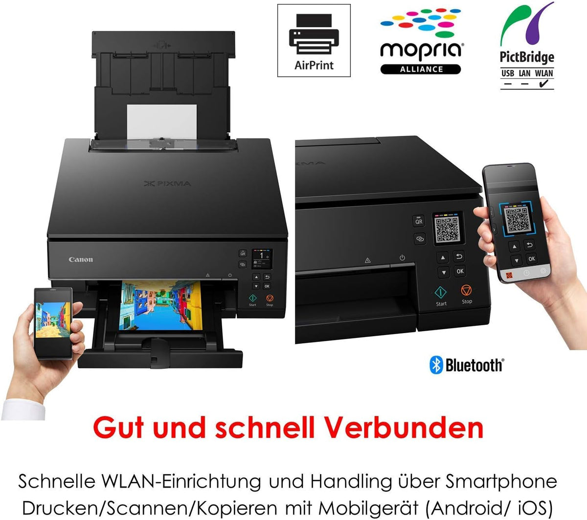 Canon PIXMA TS6350a Drucker Farbtintenstrahl Multifunktionsgerät DIN A4 (Fotodrucker, Scanner, Kopierer, OLED, 4.800x1.200 dpi, USB, WLAN, 5 separate Tinten, Duplexdruck, 2 Papierzuführungen), schwarz