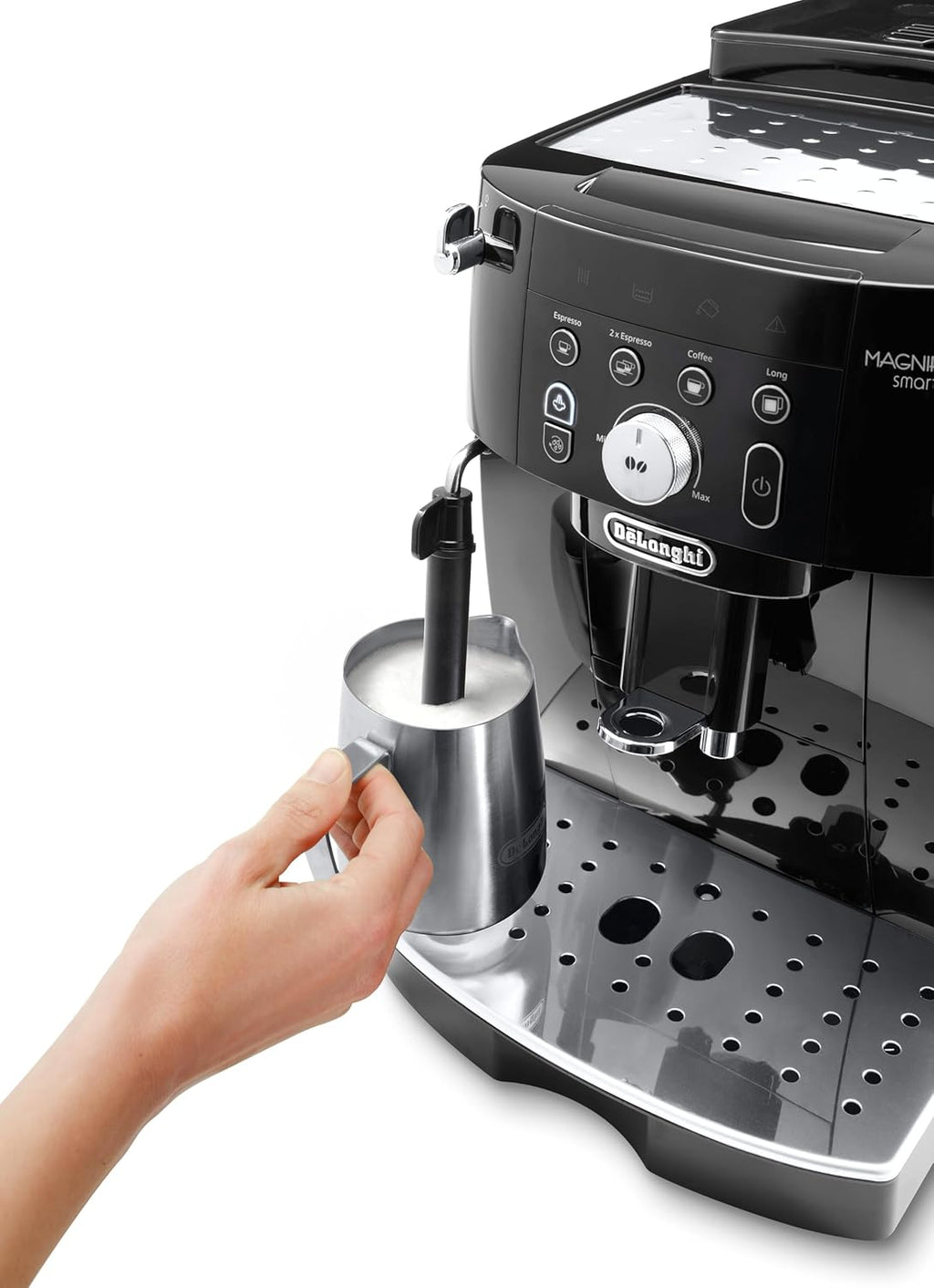 De'Longhi Magnifica Start ECAM222.20.B, Kaffeevollautomat mit Milchaufschäumdüse, für Cappuccino, mit Espresso-Direktwahltase und 2x Espresso Funktion, 13-stufiges Kegelmahlwerk, 1450 W, Schwarz