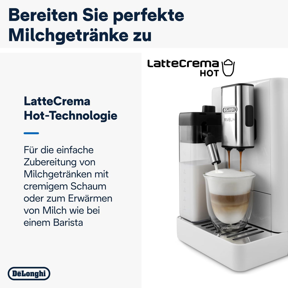 De'Longhi Rivelia EXAM440.55.W Kaffeevollautomat mit LatteCrema Milchsystem, Wechselbarer Bohnenbehälter, 16 Kaffee- & Milchgetränke auf Knopfdruck, Extra-Shot-Funktion, 3,5 Touch-Display, Weiß